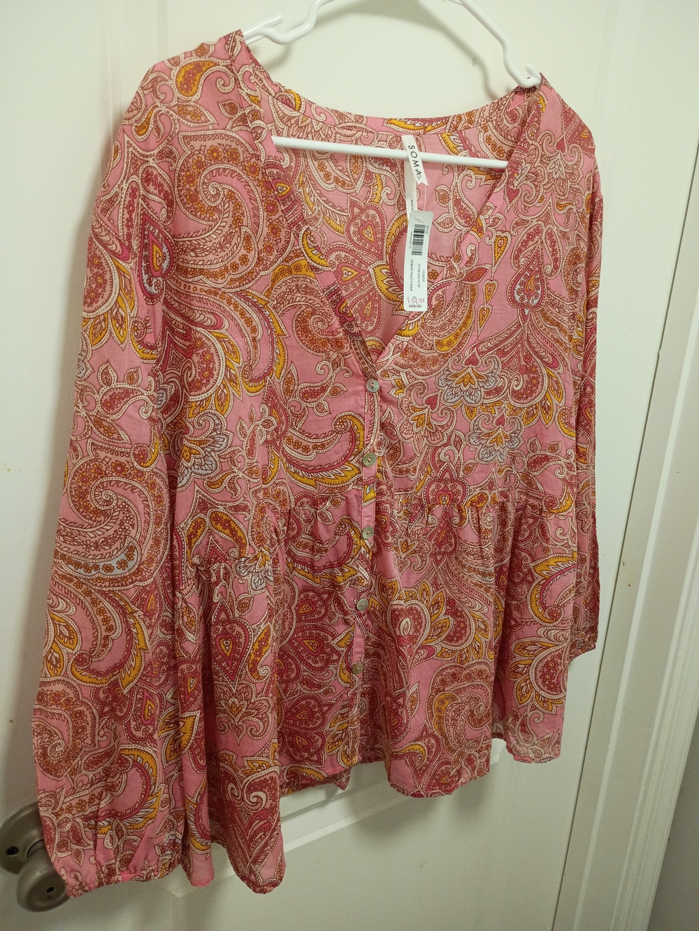 Women’s Pink Paisley Long-Sleeve Pajama Top